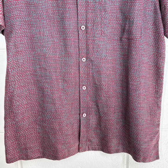 Bodhi by Kotomori Mens Linen Button Up Shirt Size Large Red Green Short Sleeve - Picture 3 of 13